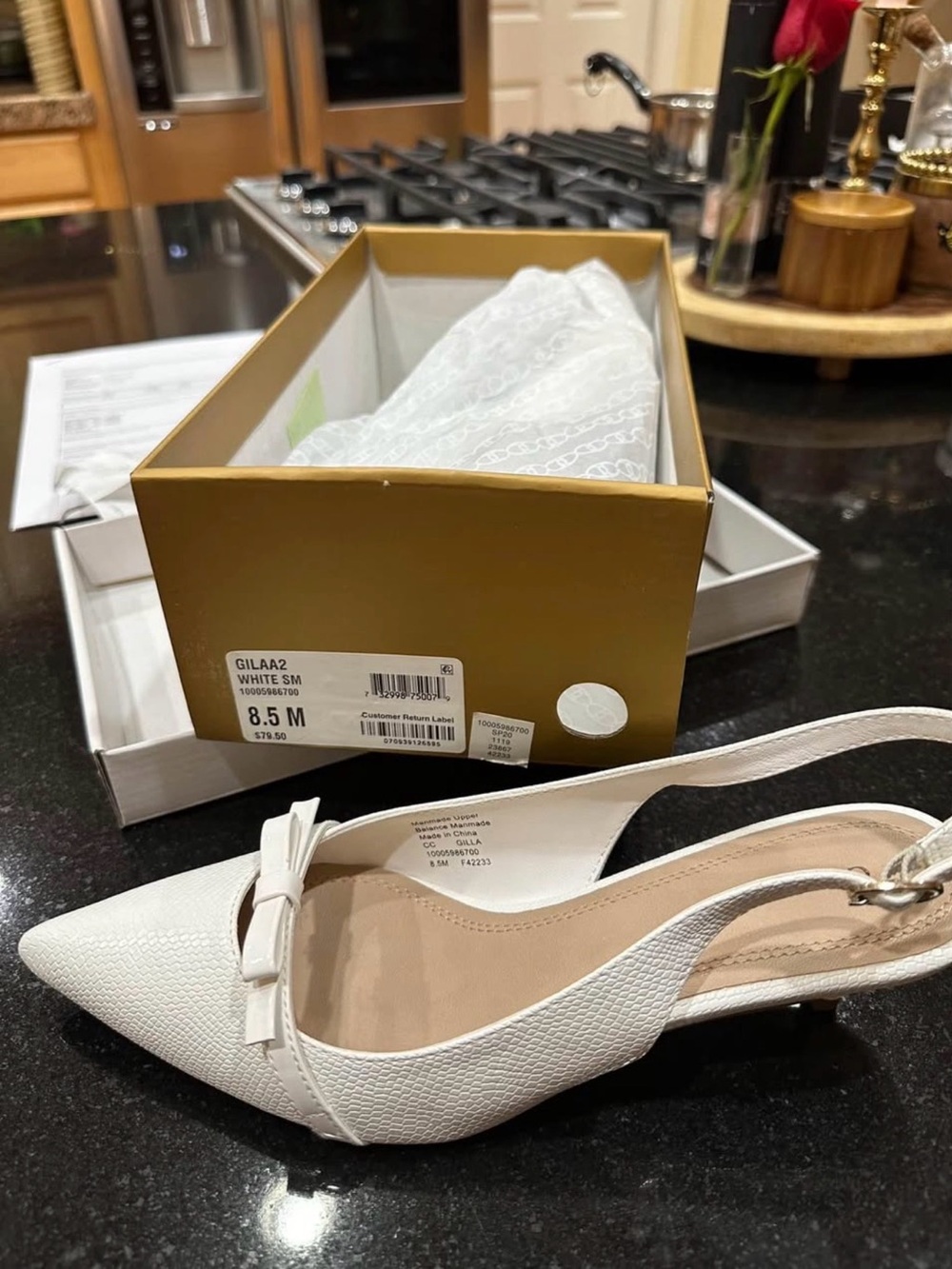 Charter Club White Pointed Toe Slingback Pump with Bow - Picture 2 of 5